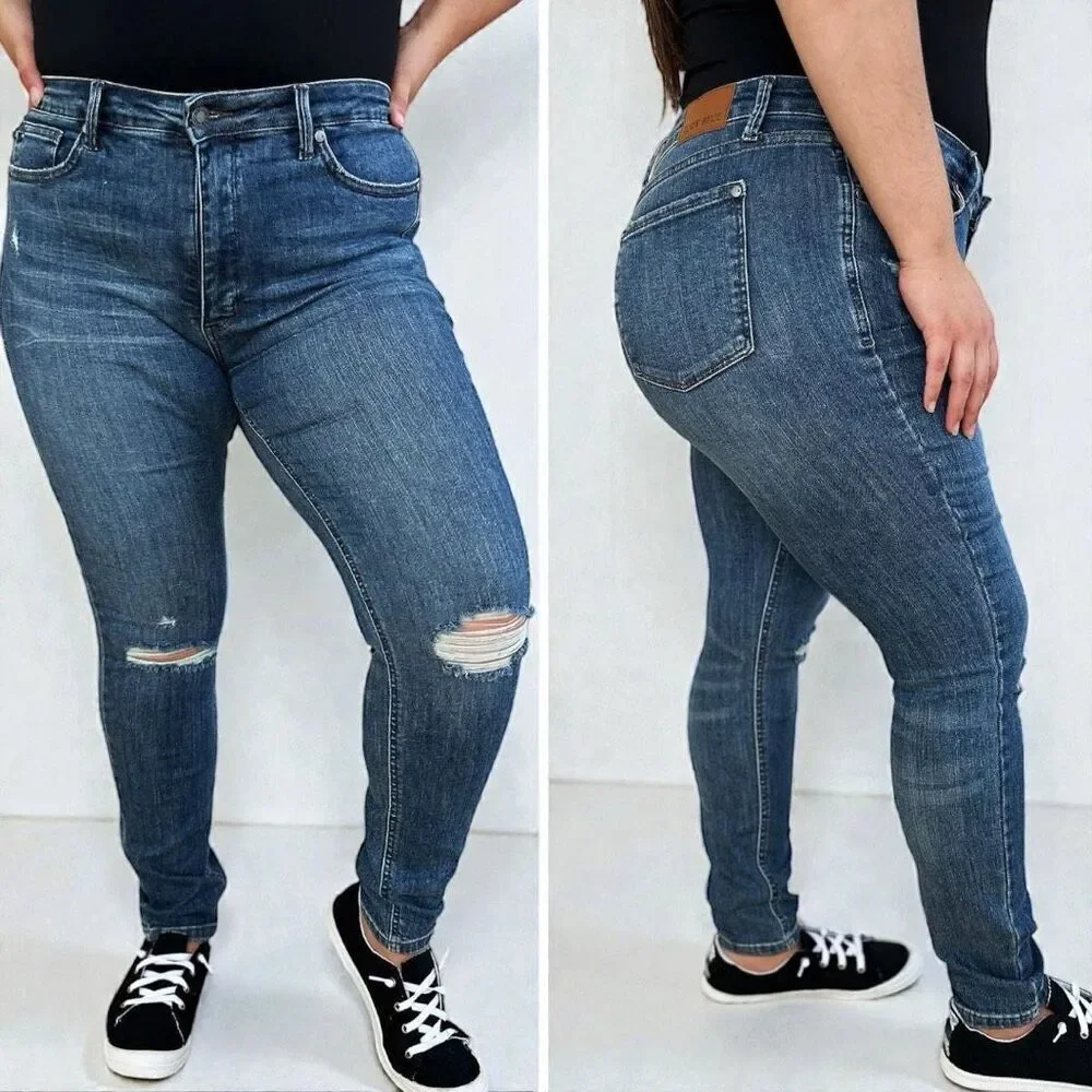 Judy Blue Mid Rise Distressed Slim Stretch Skinny Jeans Dark Wash – NWT